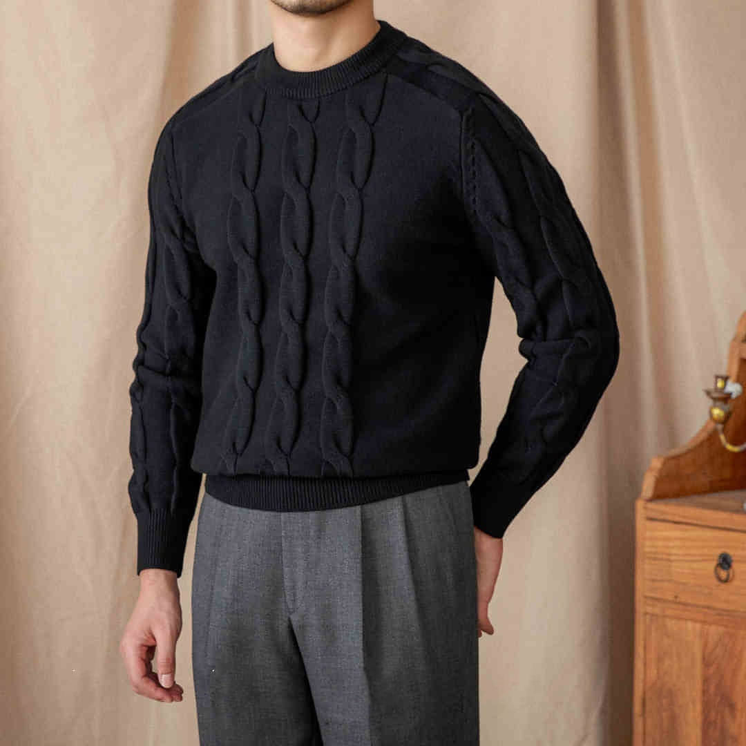 Rundhalle Langarmpullover Jacquard Slim-Fit-Stretchpullover