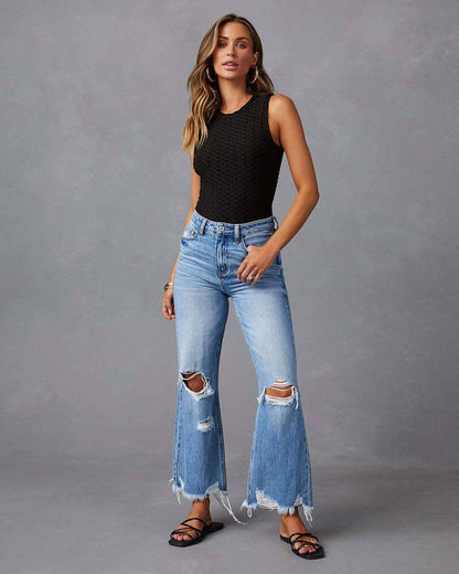 Calça de cintura alta jeans das mulheres