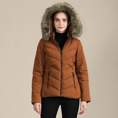 Cotton-padded Jacket With Standing Collar For Women