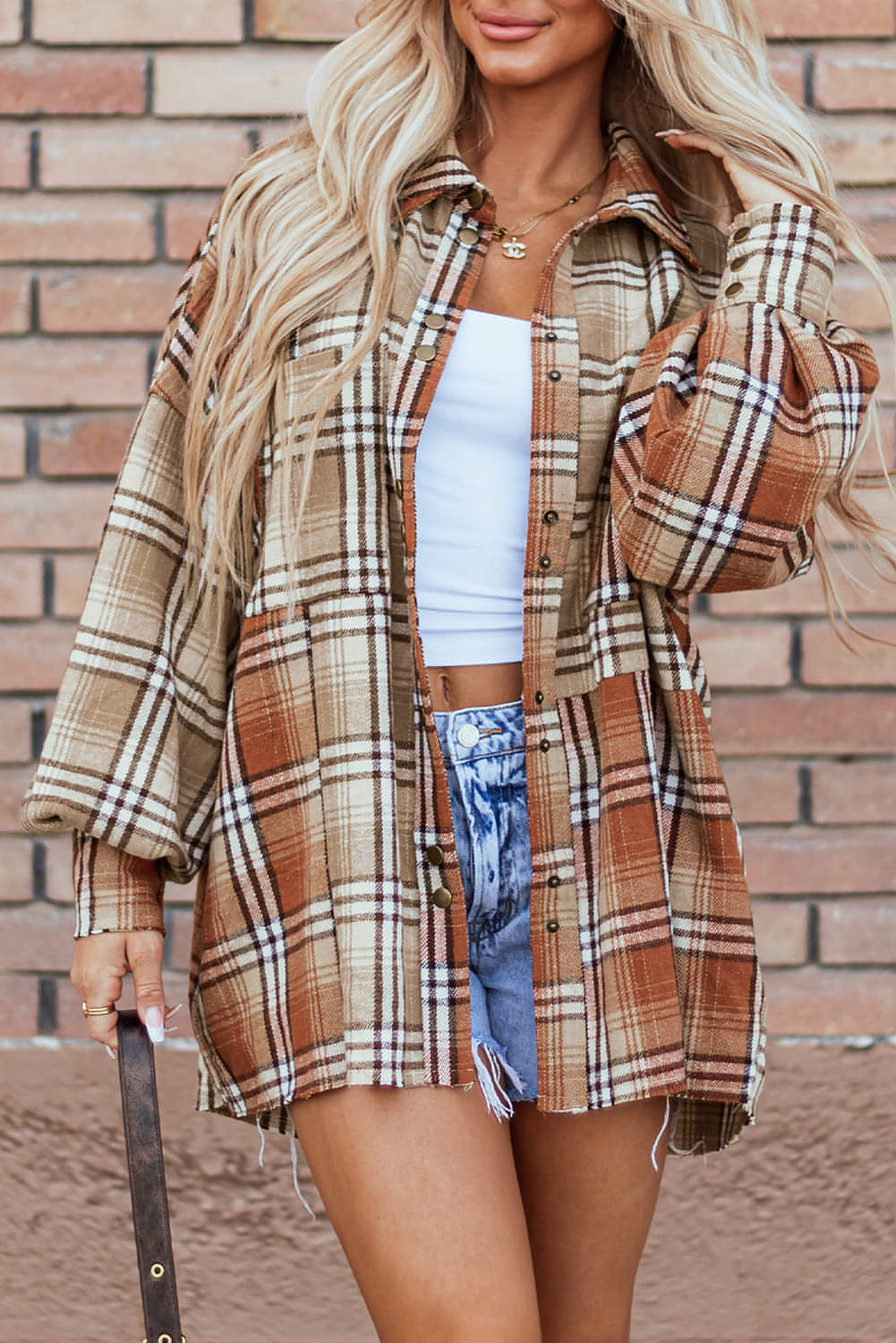 Khaki Plaid Colorblock Patchwork Alto Shacket