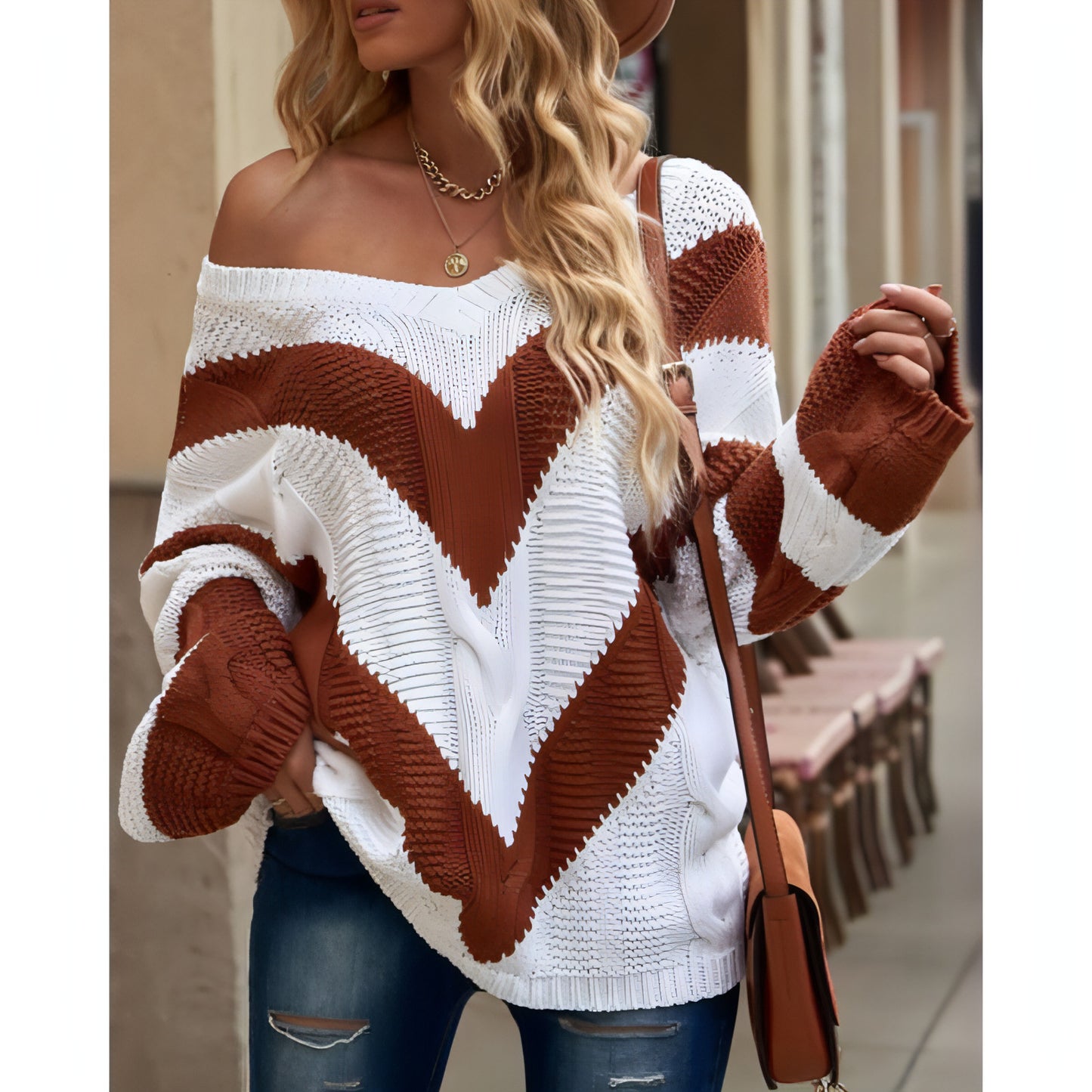 Striped Stitching Sweater Pullover