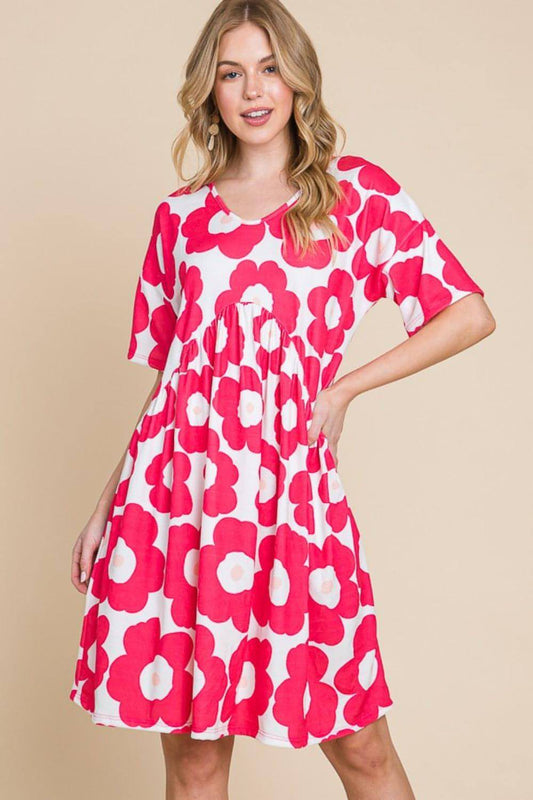 Bombom Flor Print Dress Ruched