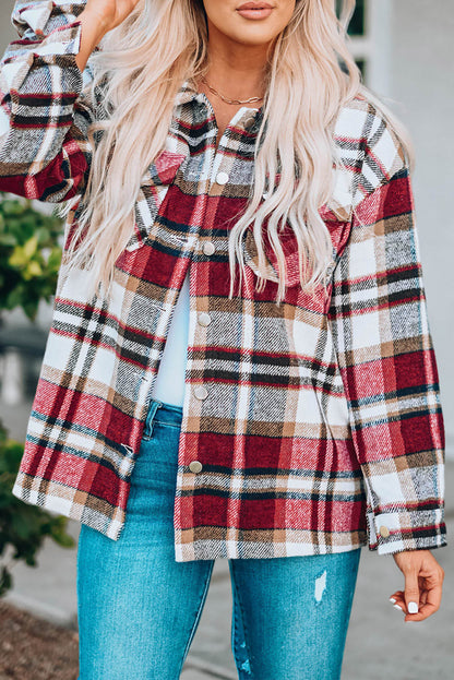 Veste à poches à imprimé écossais géométrique rouge vif