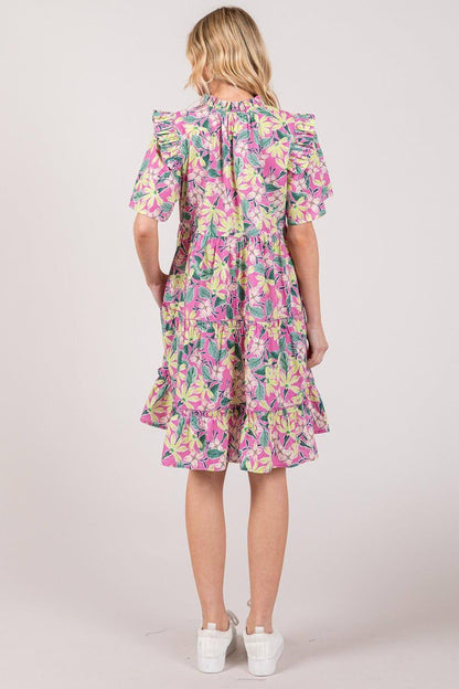 Sage + Fig Floral Ruffle Short Sleeve Dress