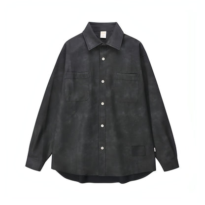 Retro Street Style Washed-out PU Leather DressShirt Men