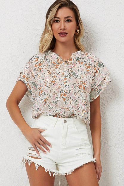 Top de colarinho floral multicolor