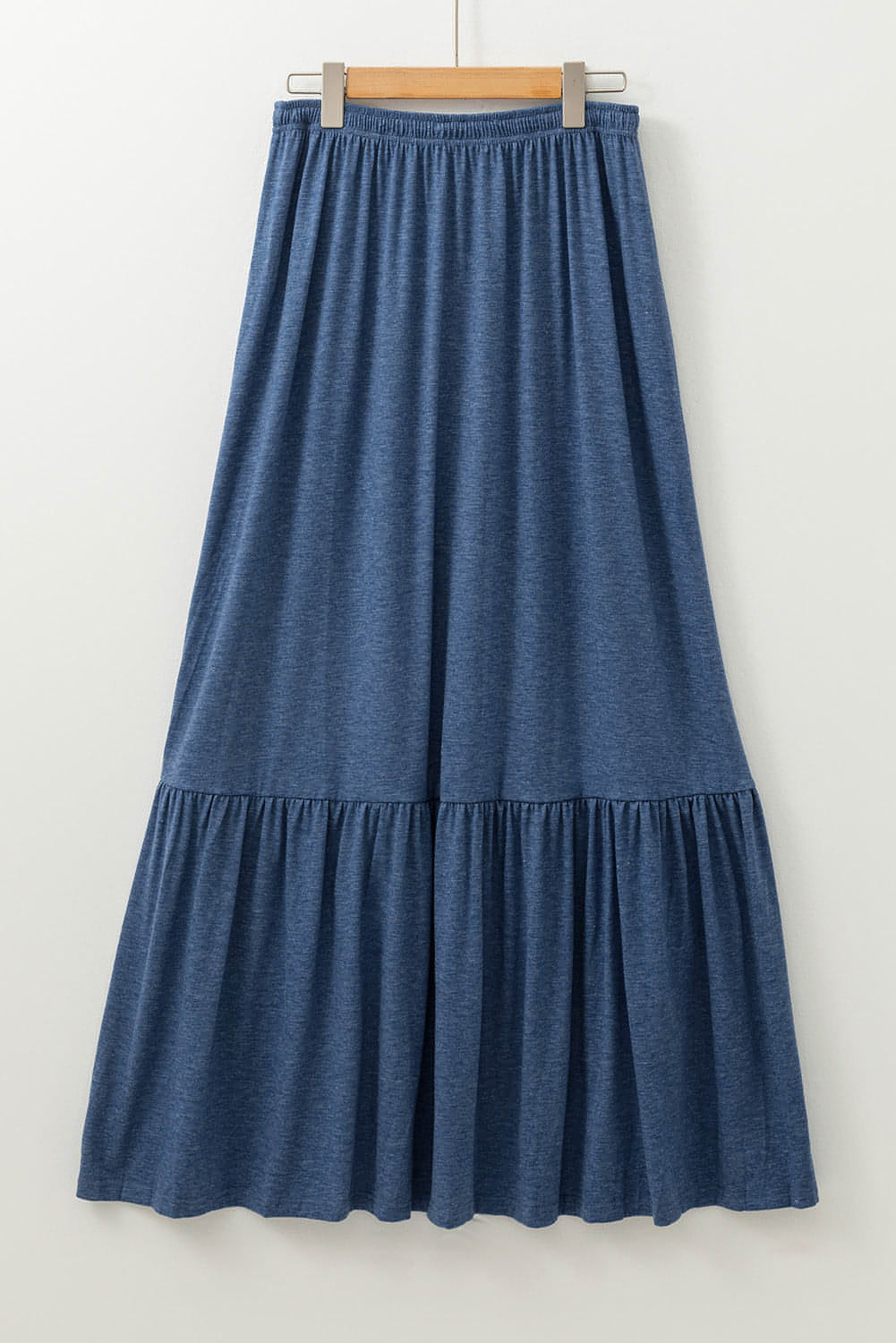 Zeil blauw vaste kleur veter omhoog hoge taille gelaagde maxi rok