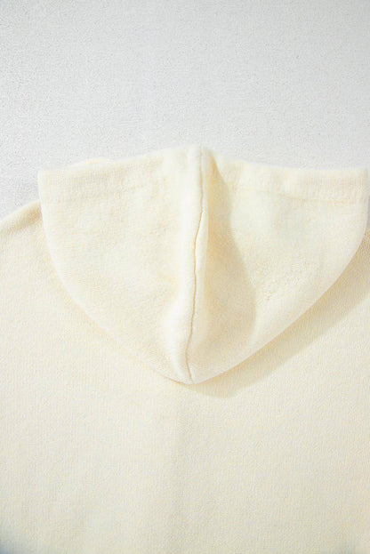 White Drawstring Hooded Button Up Drop Shoulder Sweater Cardigan