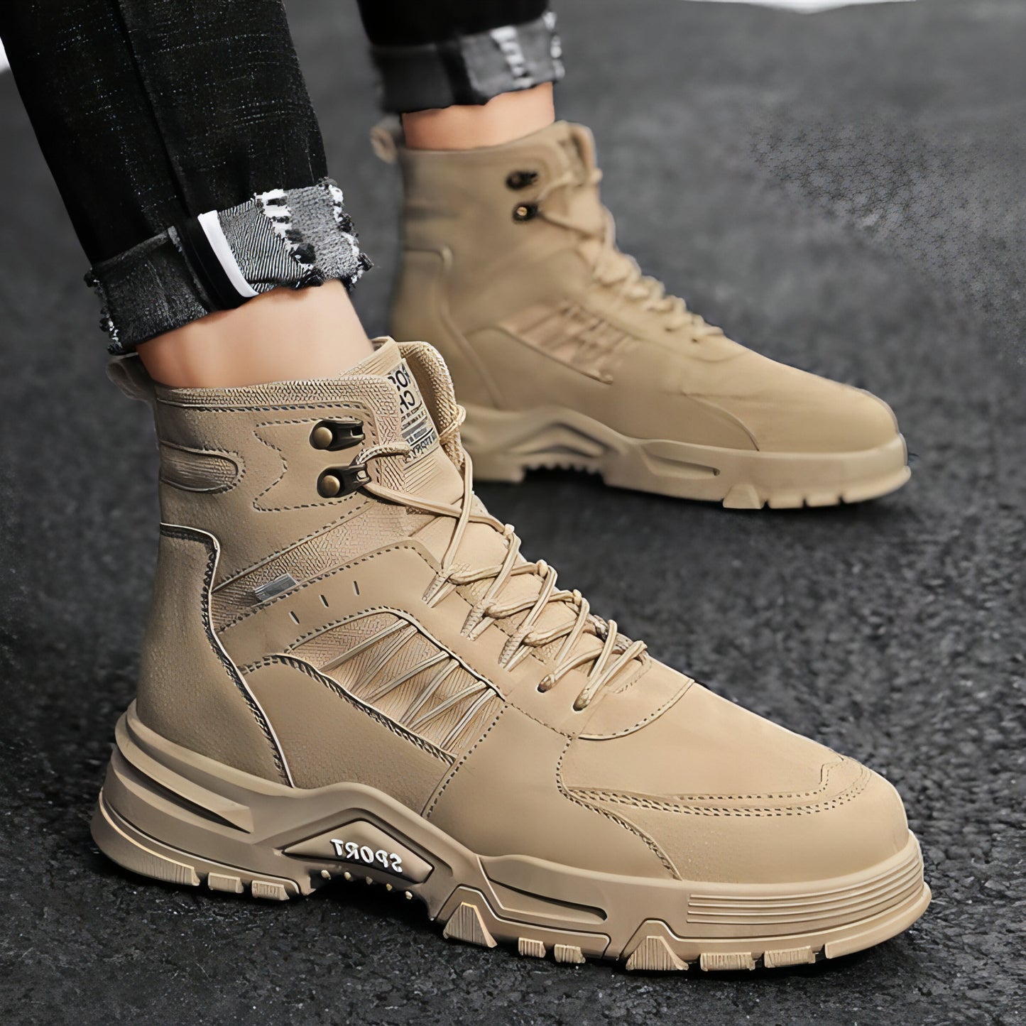 Men's High Top Men's Autumn And Winter Leather Work Shoes