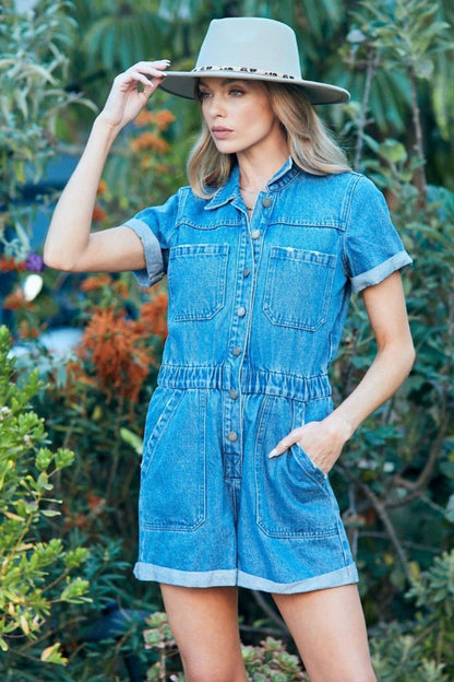 Veret elastic pasu denim romper