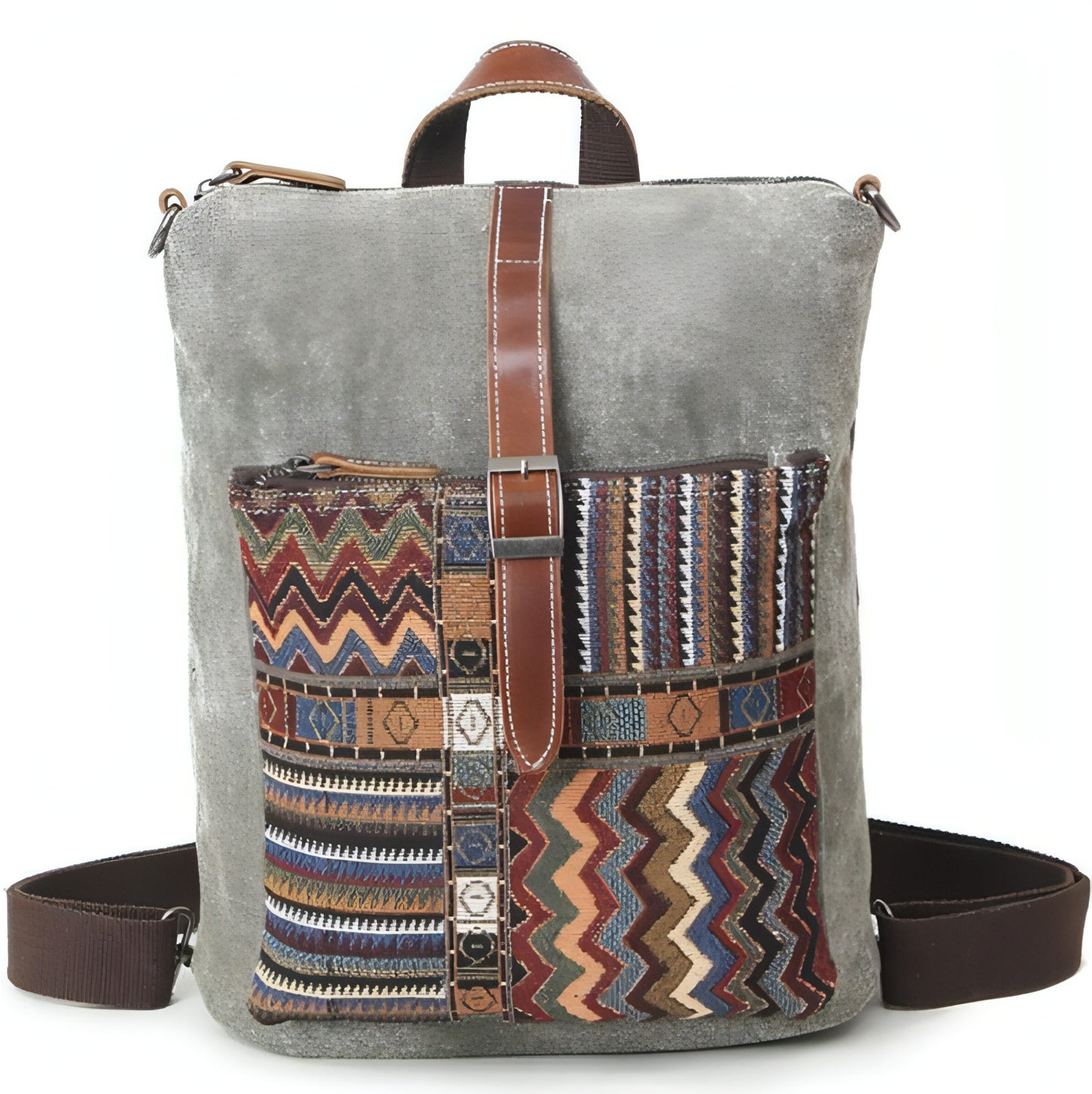 Women's Waterproof Canvas With Top Layer Leather Backpack