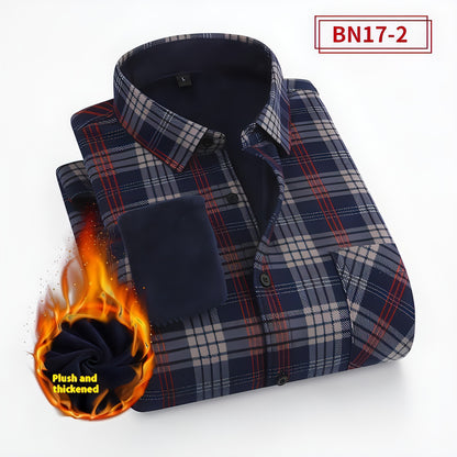 European And American Size Handsome Fleece-lined Thick Warm DressShirt