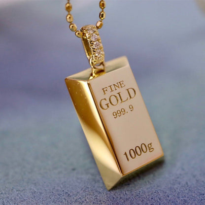 Au750 Gold Gold Bar Natural Diamond Pendant Necklace