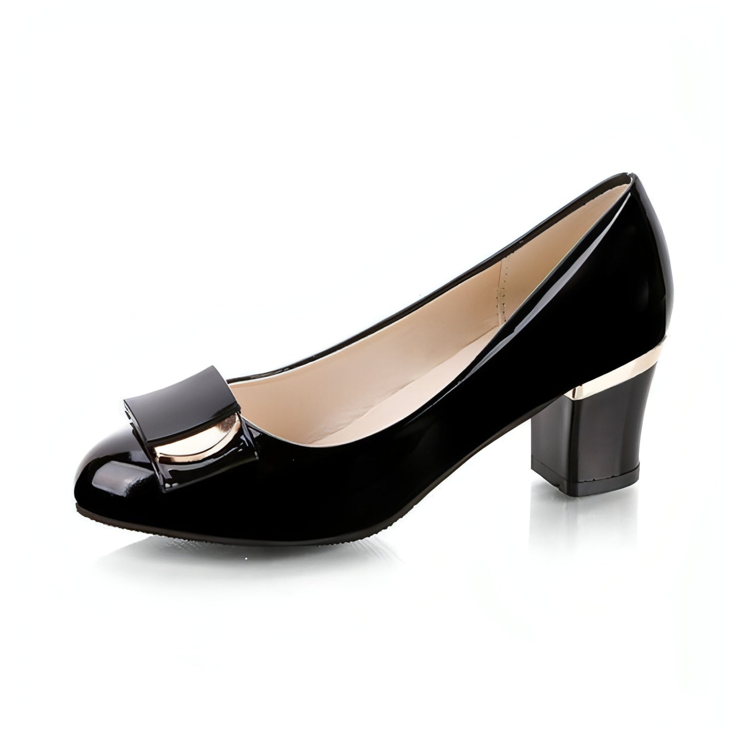 Single Shoe Patent Leather Round Toe Chunky Heels