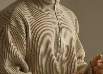 Lazy And Versatile Wool Turtleneck Half Loose Zip Sweater