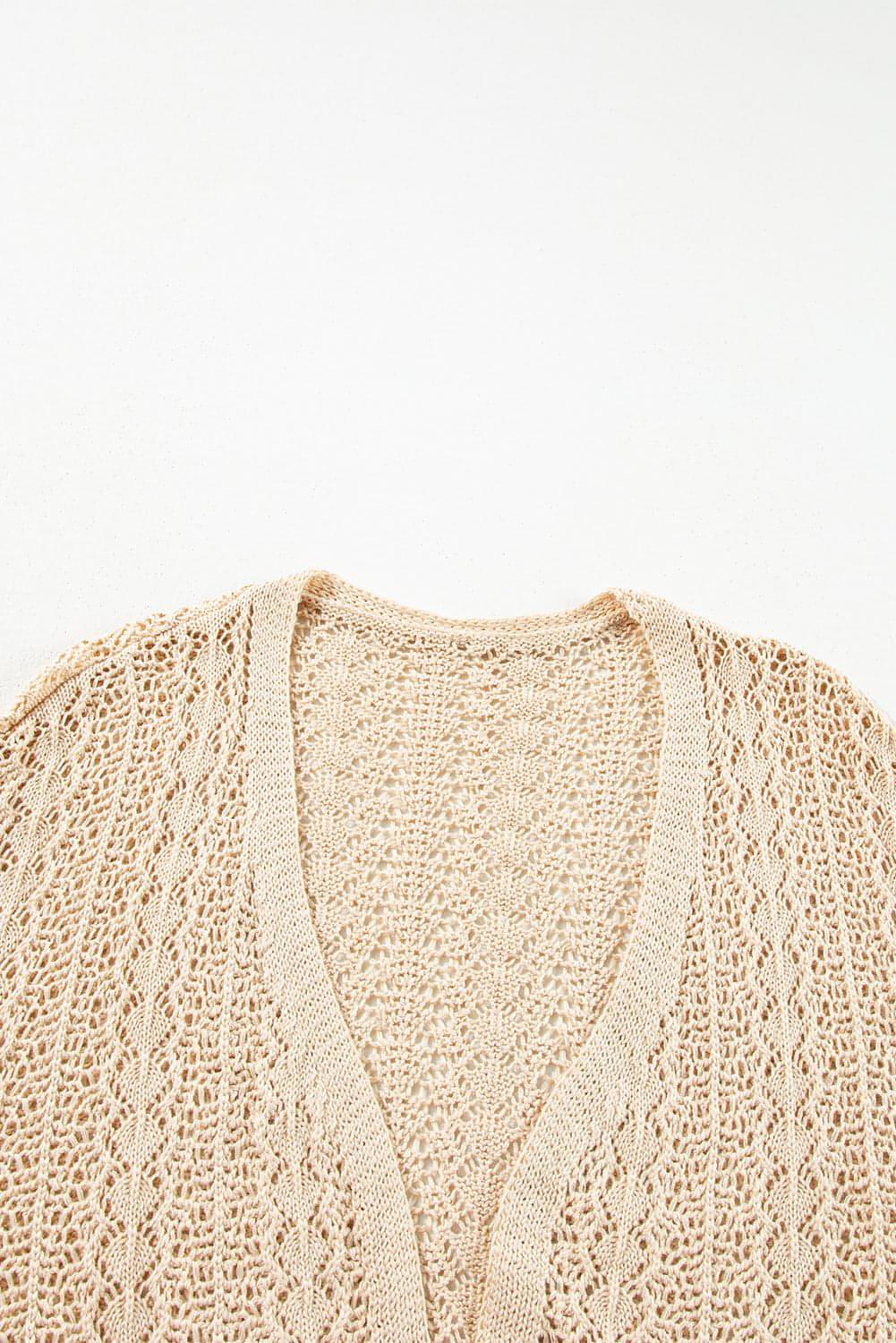 Apricot Hollow Out Knit Drop Shoulder Open Front Cardigan