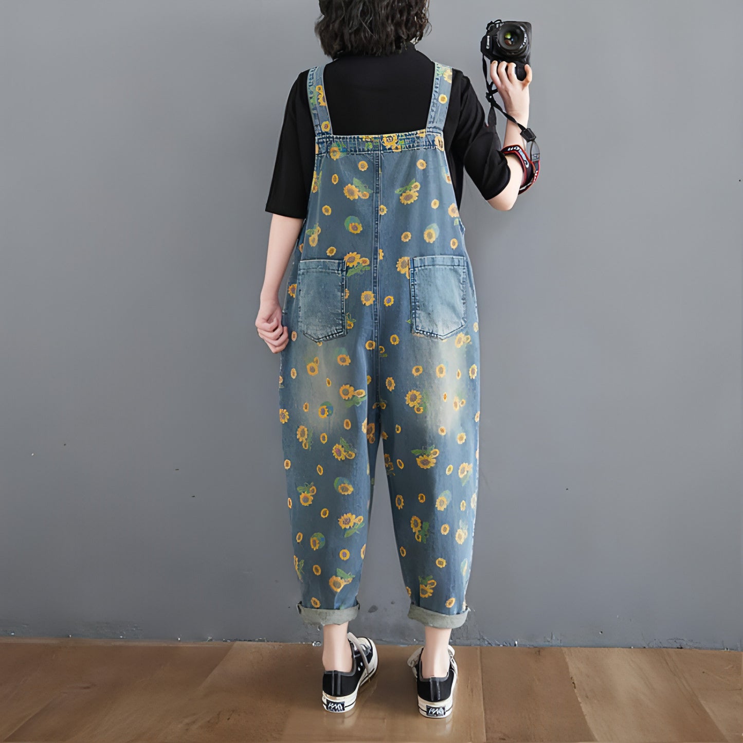 Women's Summer Retro Literary Print Denim Overalls