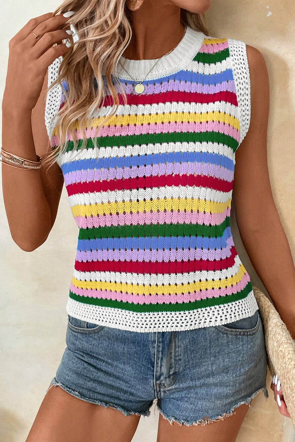 Colete de camisola de malha listrada multicolorida