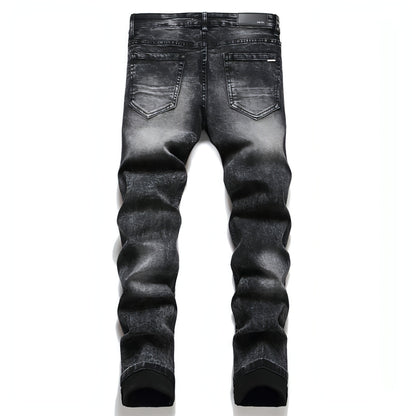 Jeans Punk Men Hole Borderyy Star de cinco pontas