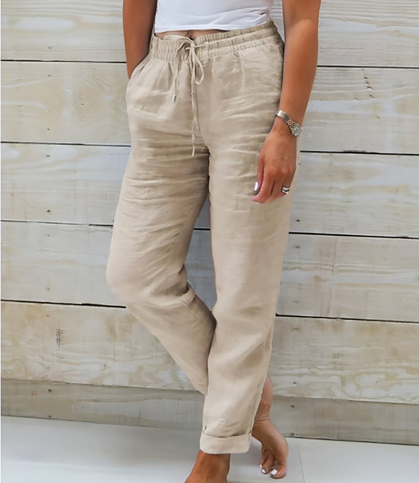 Women's High Waist Elastic Cotton And Linen Casual Pants