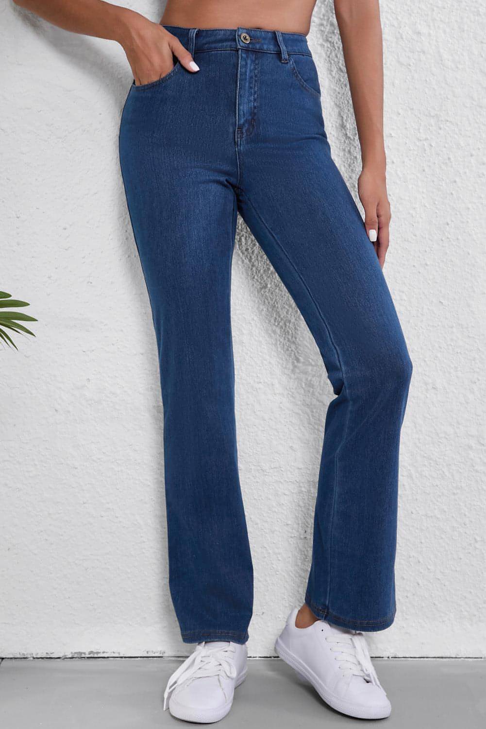 Ashleigh Blue Mid cintura malha elástica jeans de bootcut casual