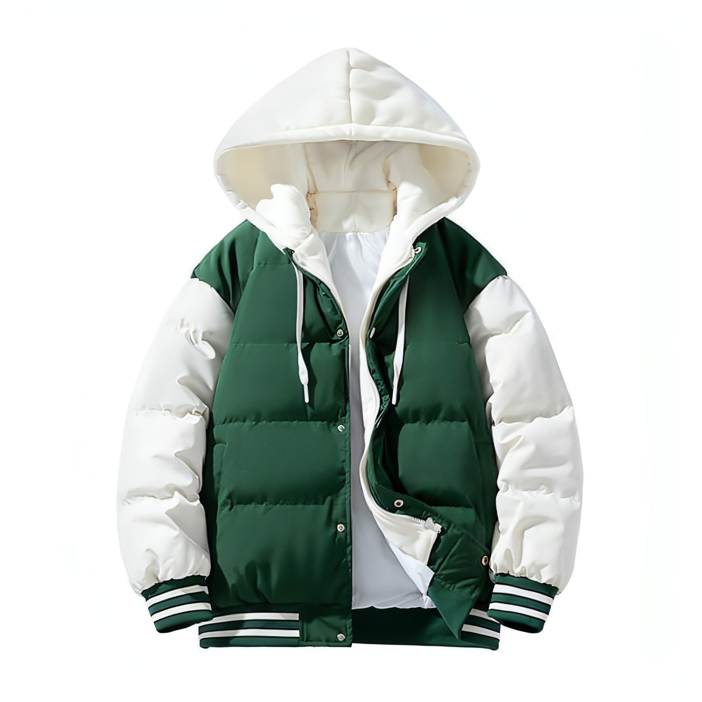 Thickened Down Cotton Jacket With Hood And Two Fake Pieces Men