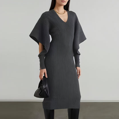 Autumn And Winter Urban Wind Casual Dolman Sleeve Wool Dress