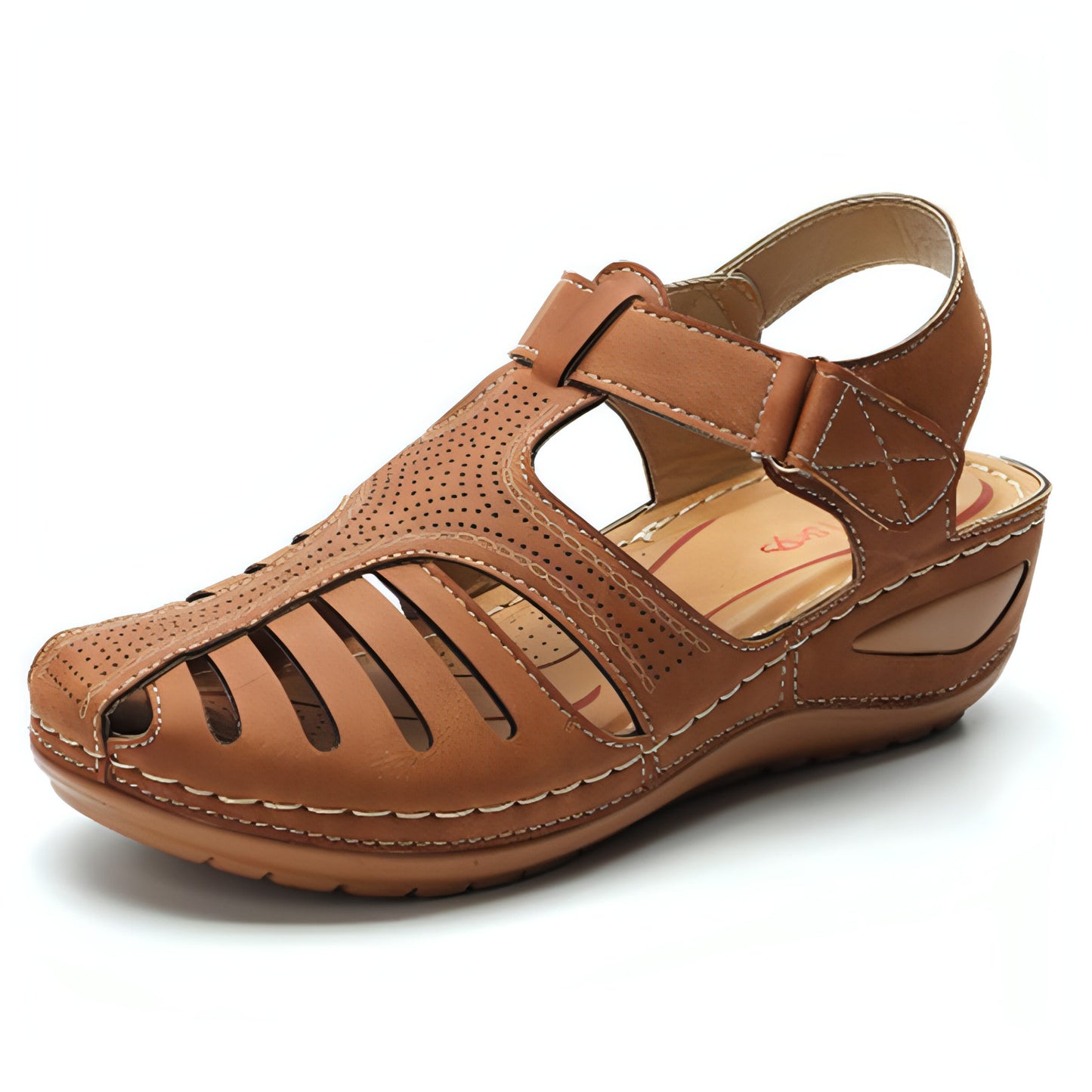 Sandalias retro de talla grande para mujer, sandalias de cuña con punta redonda