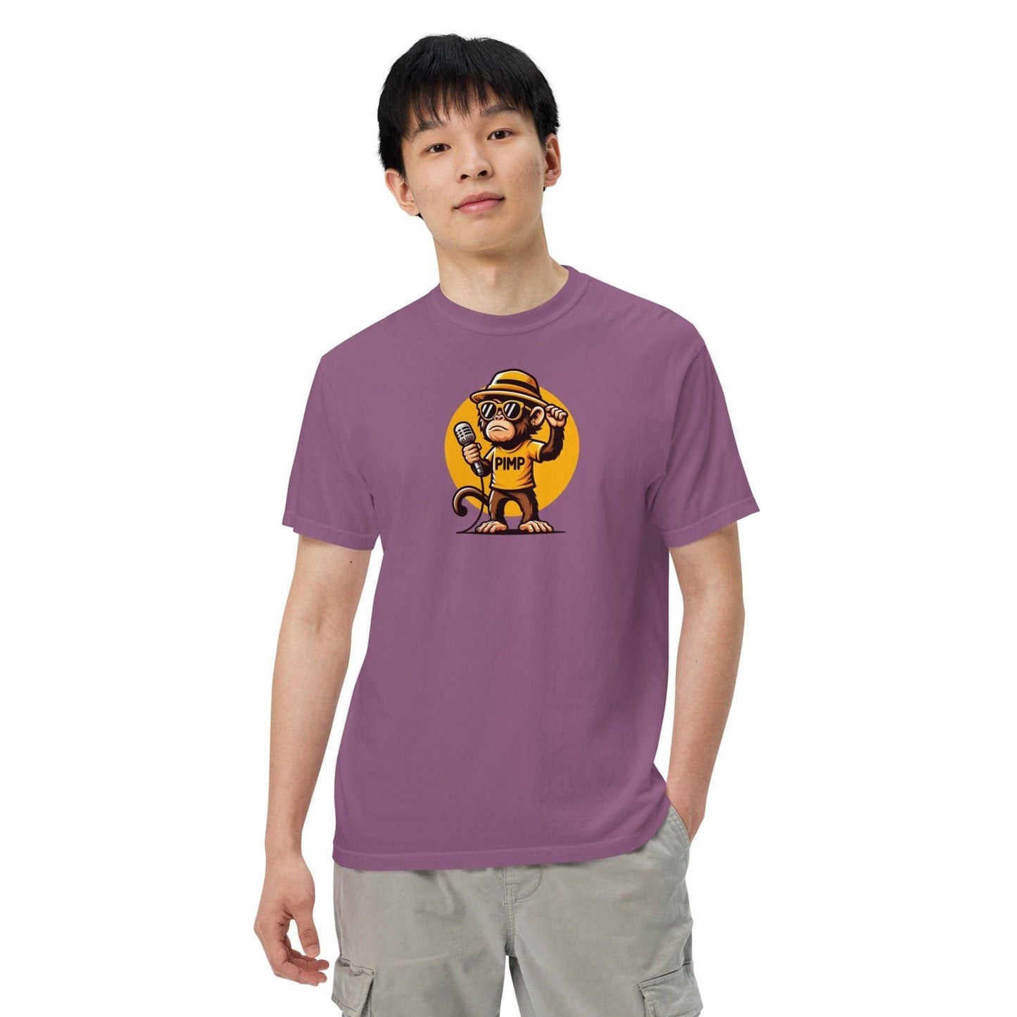 PIMP Monkey 3 - Camiseta unisex de tejido pesado teñido en prenda