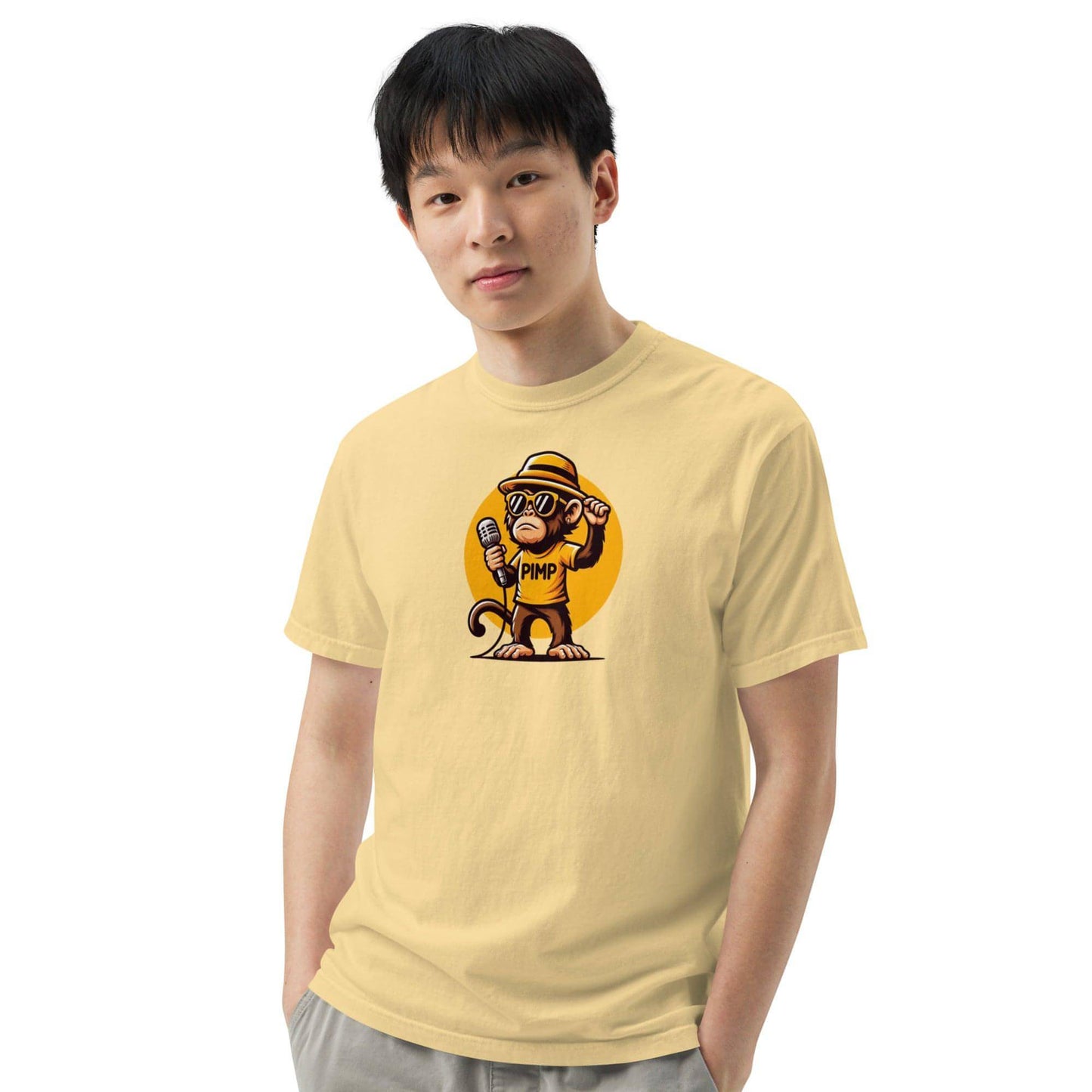 PIMP Monkey 3 - Camiseta unisex de tejido pesado teñido en prenda