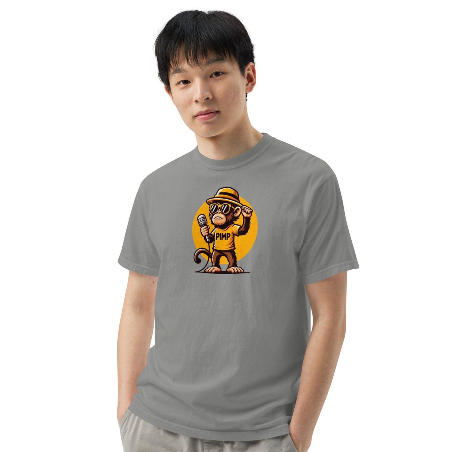 PIMP Monkey 3 - Camiseta unisex de tejido pesado teñido en prenda