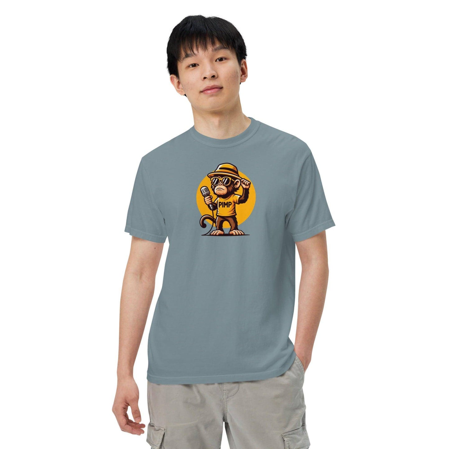 PIMP Monkey 3 - Camiseta unisex de tejido pesado teñido en prenda