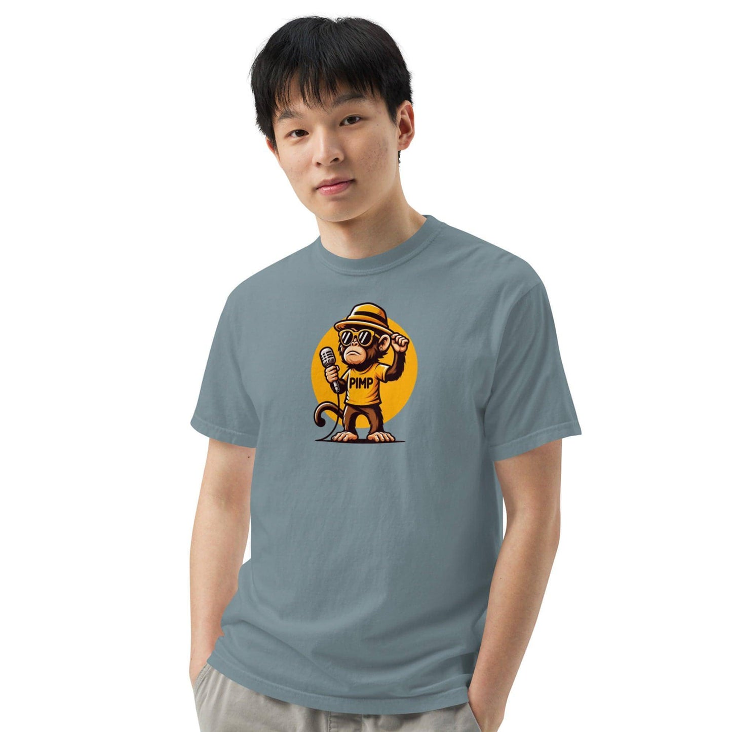 PIMP Monkey 3 – Stückgefärbtes, schweres Unisex-T-Shirt