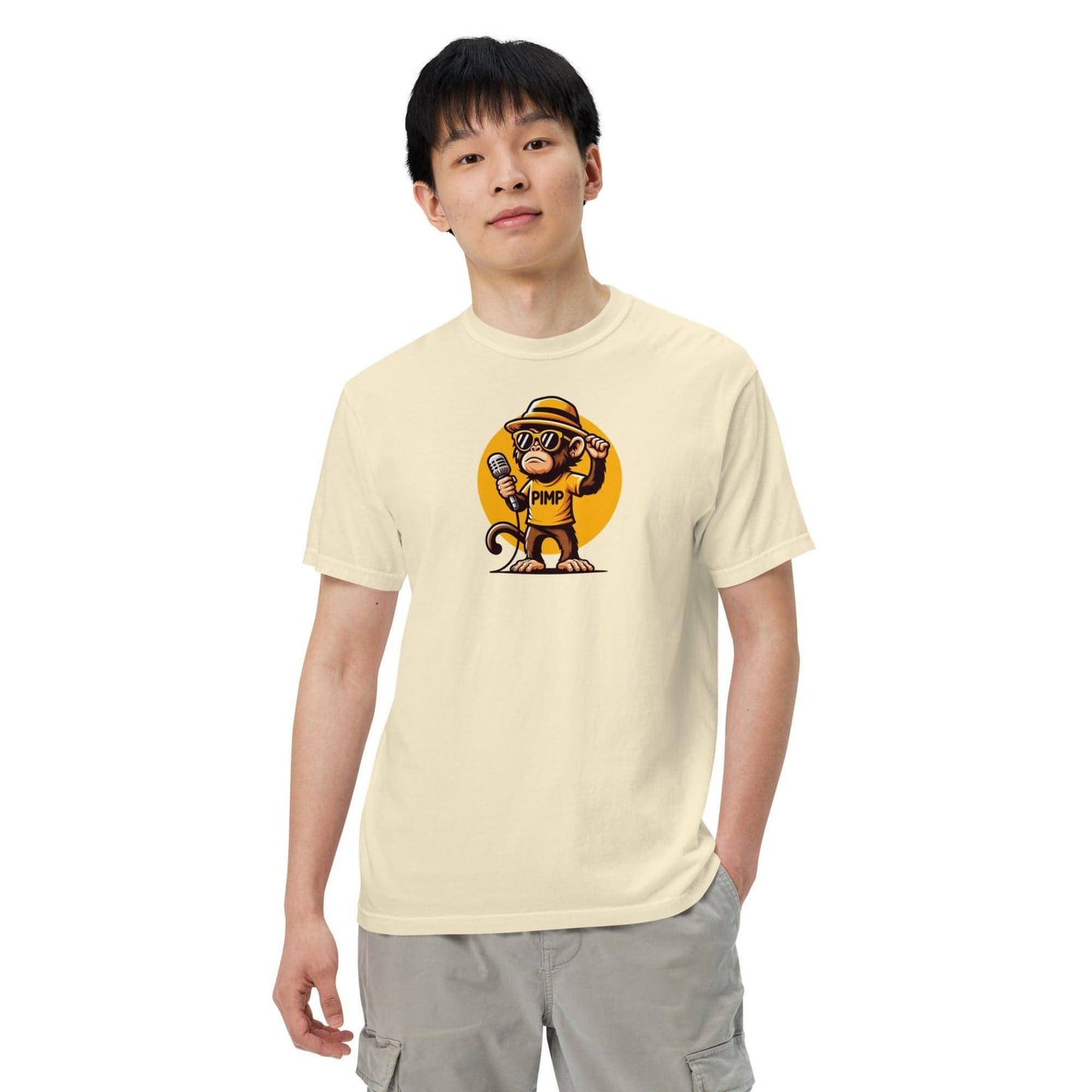 PIMP Monkey 3 - Camiseta unisex de tejido pesado teñido en prenda