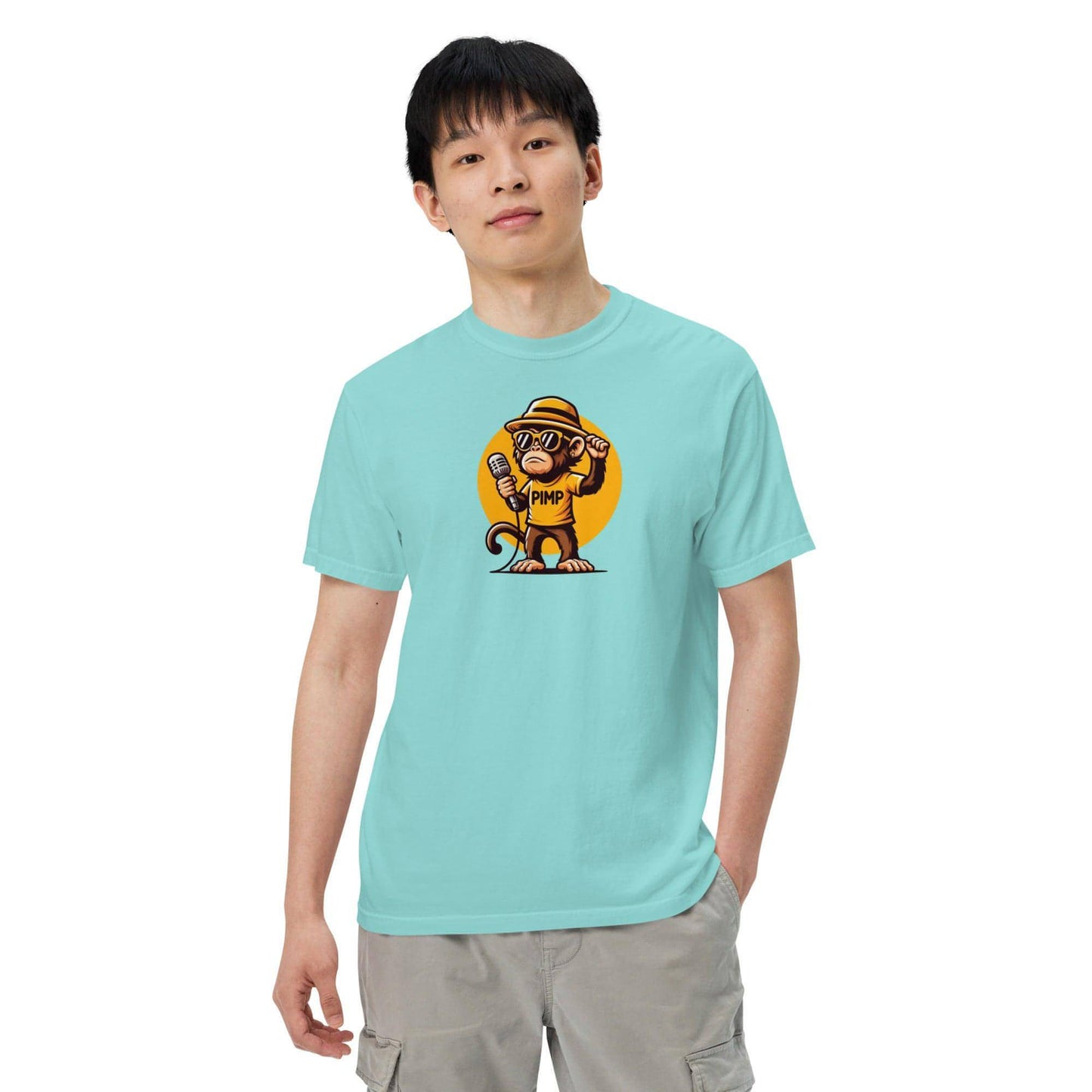 PIMP Monkey 3 - Camiseta unisex de tejido pesado teñido en prenda