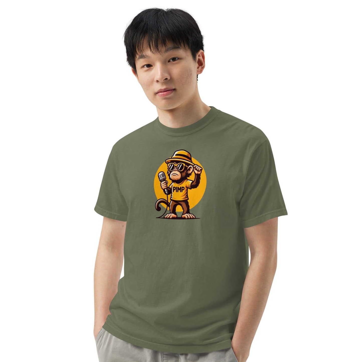 PIMP Monkey 3 - Camiseta unisex de tejido pesado teñido en prenda