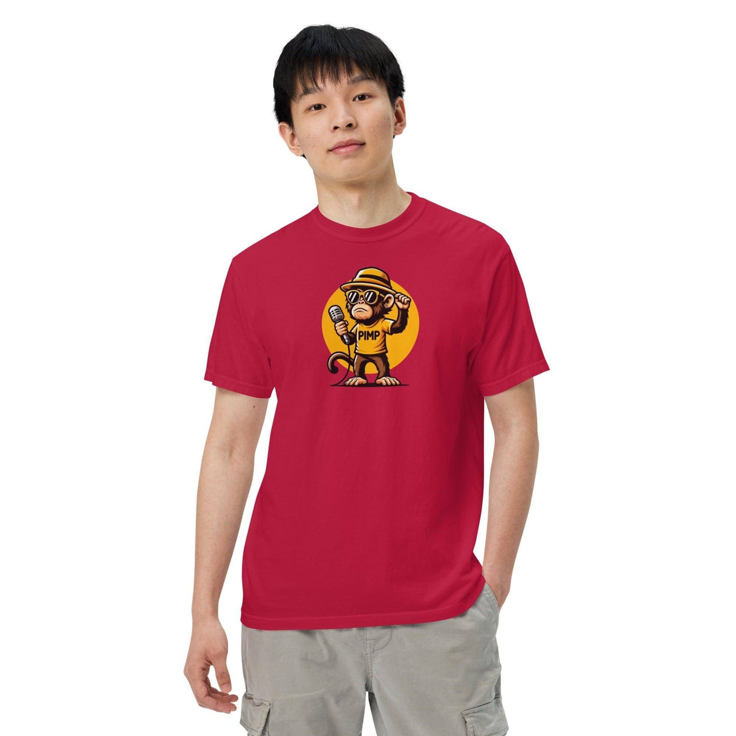 PIMP Monkey 3 - Camiseta unisex de tejido pesado teñido en prenda