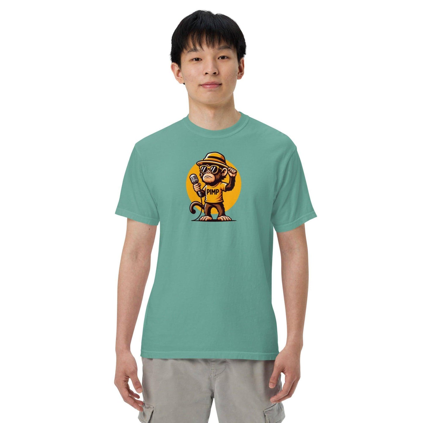 PIMP Monkey 3 - Camiseta unisex de tejido pesado teñido en prenda