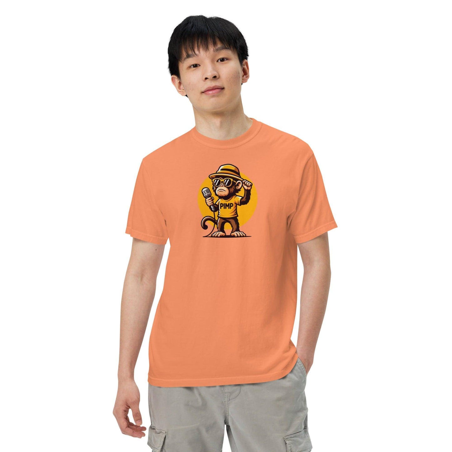 PIMP Monkey 3 - Camiseta unisex de tejido pesado teñido en prenda