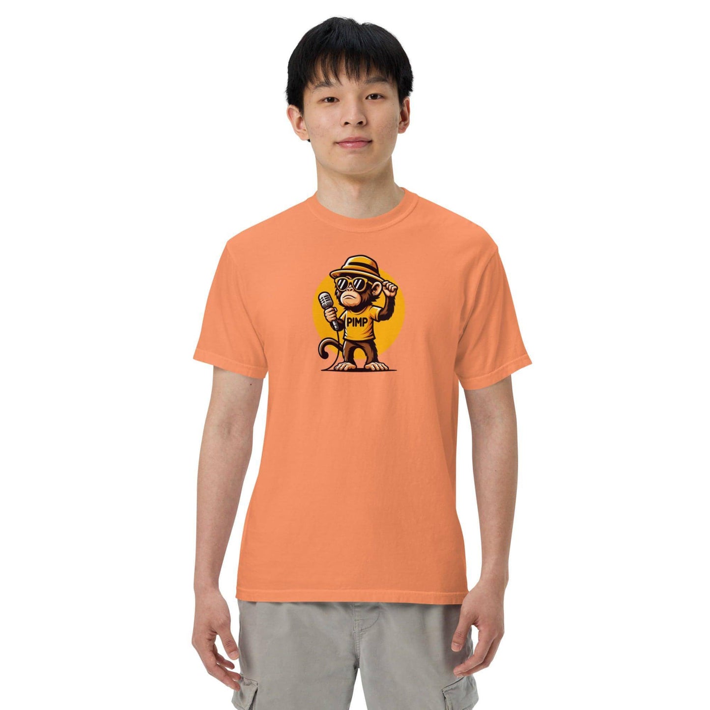 PIMP Monkey 3 - Camiseta unisex de tejido pesado teñido en prenda