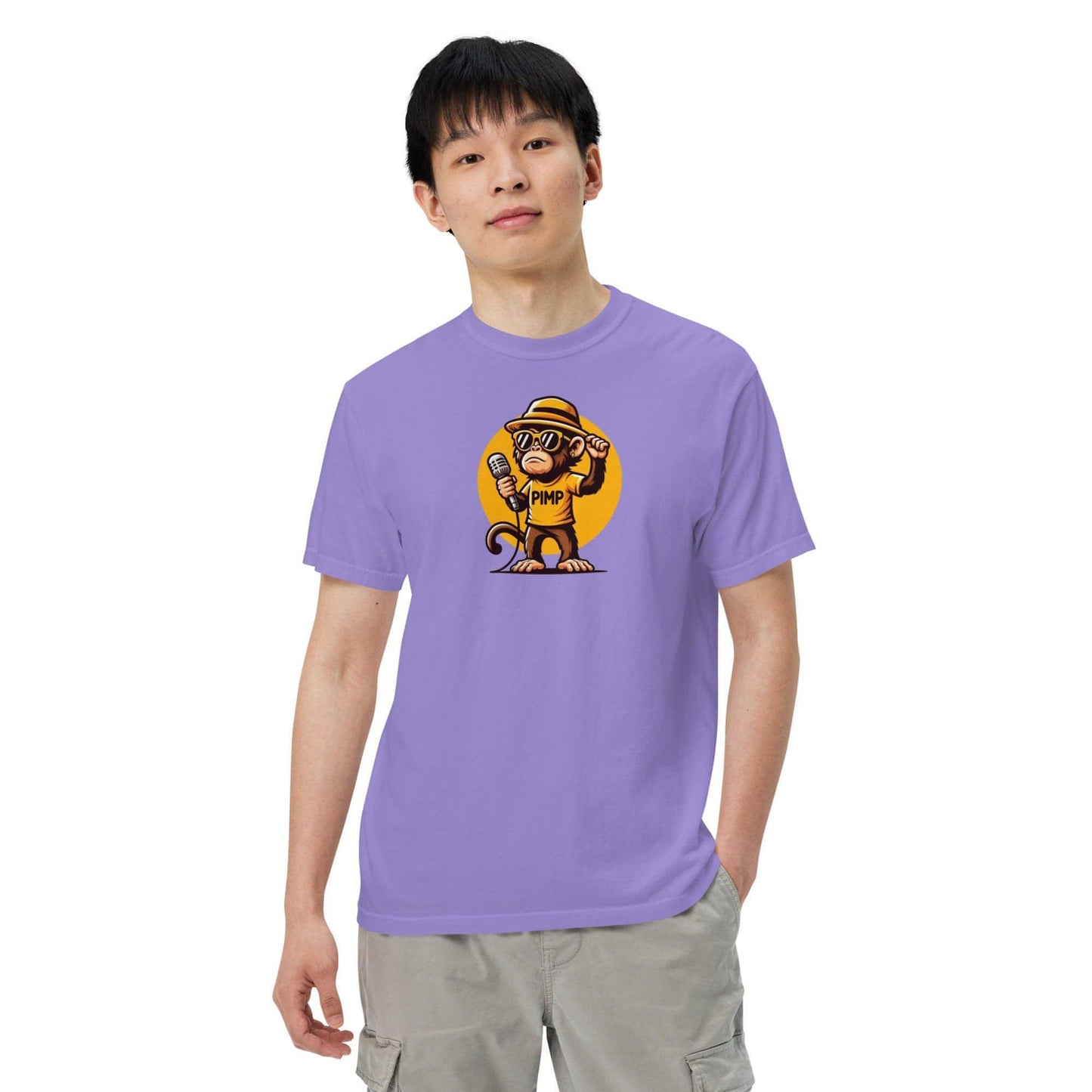 PIMP Monkey 3 - Camiseta unisex de tejido pesado teñido en prenda