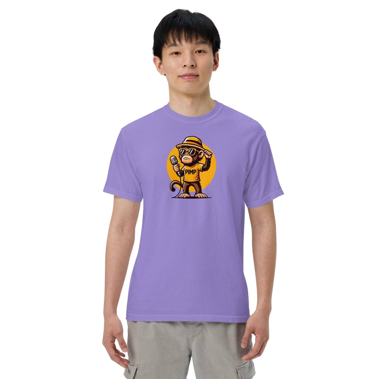 PIMP Monkey 3 - Camiseta unisex de tejido pesado teñido en prenda